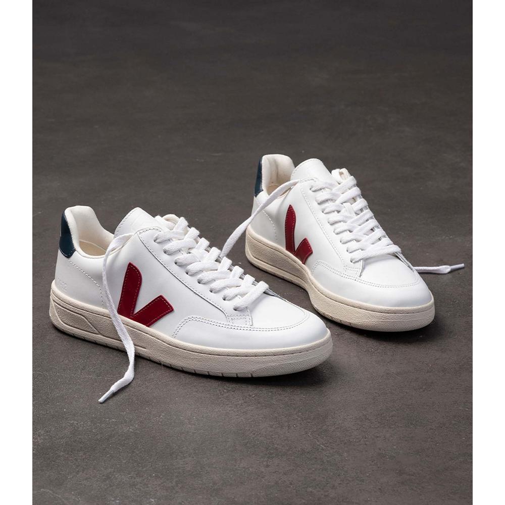 Veja V-12 LEATHER Sneakers Heren White/Red | NL 341PJJ